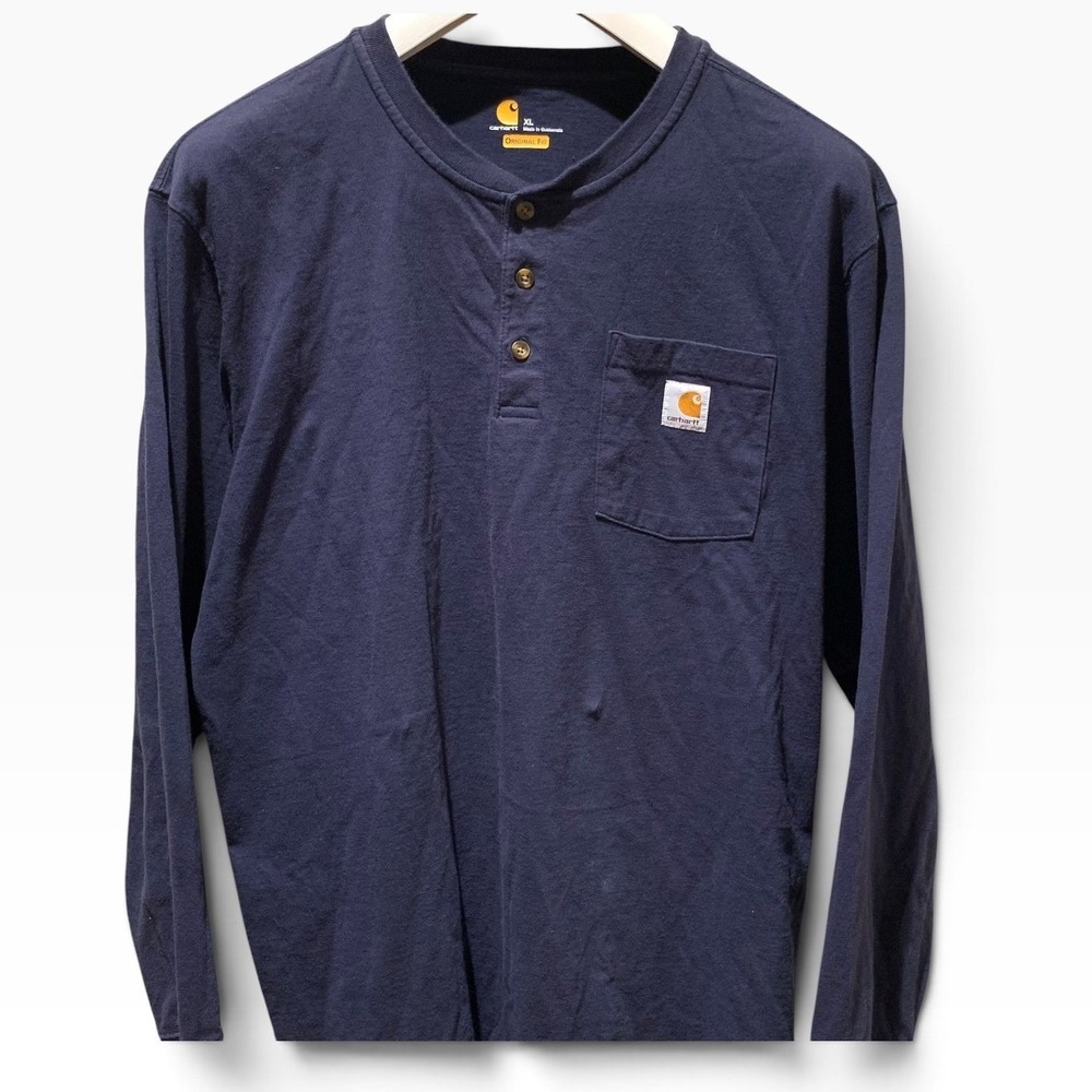 Carhartt Henley Shirt Men XL Navy Blue Long Sleeve K128 Workwear Gorpcore Cotton